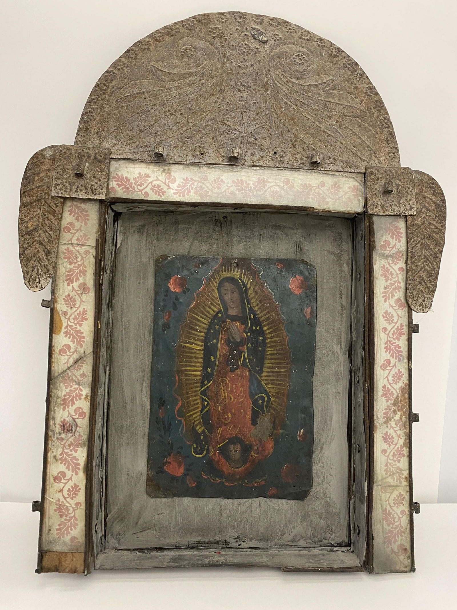 Retablo Religious Icon Folk Art Oil Painting on tin Our Lady of Guadalupe (1 of 3)