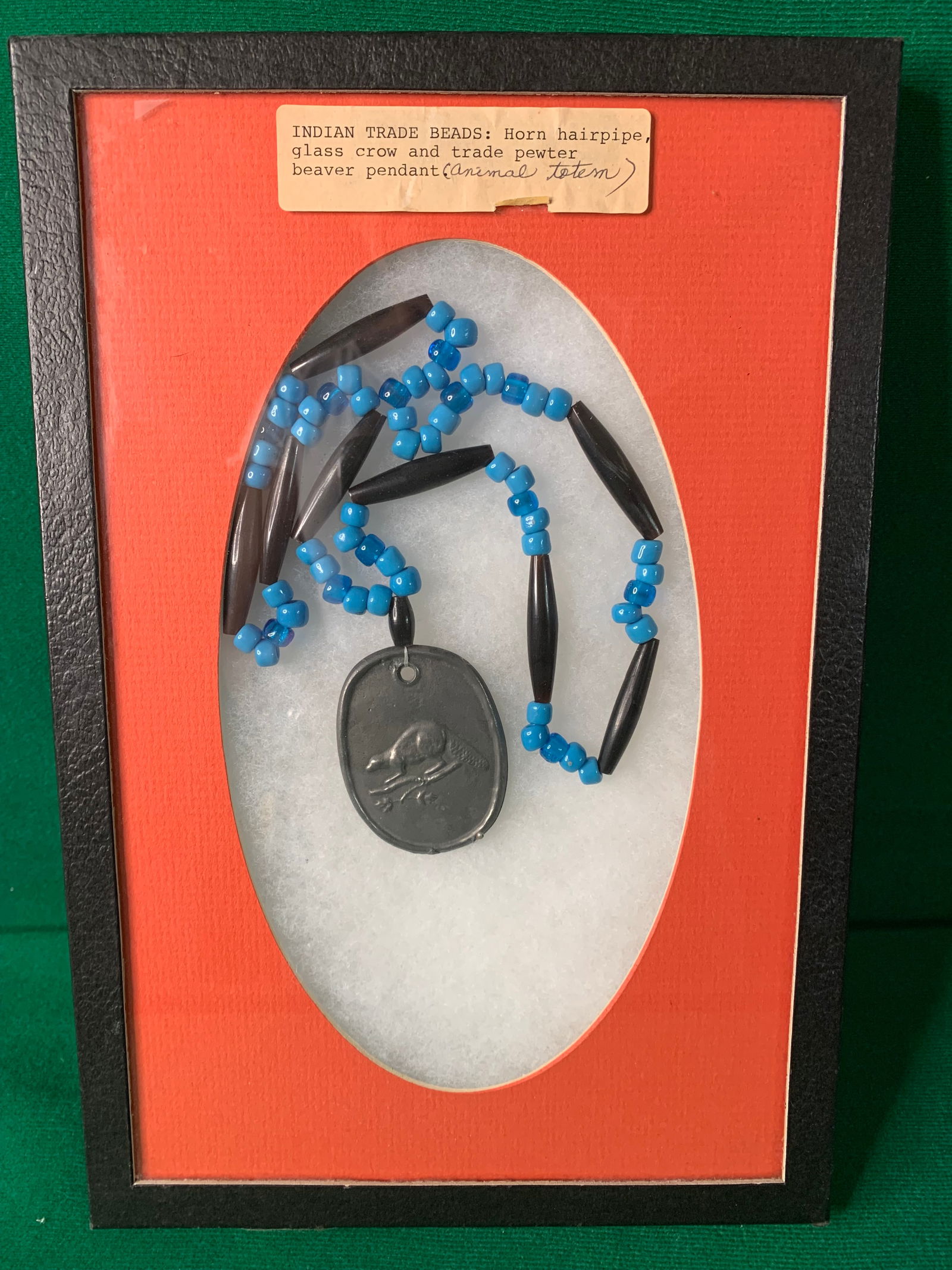 Indian Trade Beads - Horn and Glass with Beaver Pendant - Framed (1 of 3)