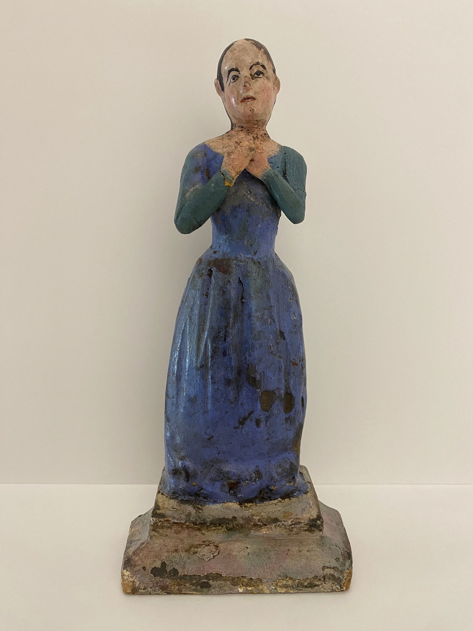 Praying Woman Kneeling in Blue Dress Statue - Religious Folk Art (1 of 5)