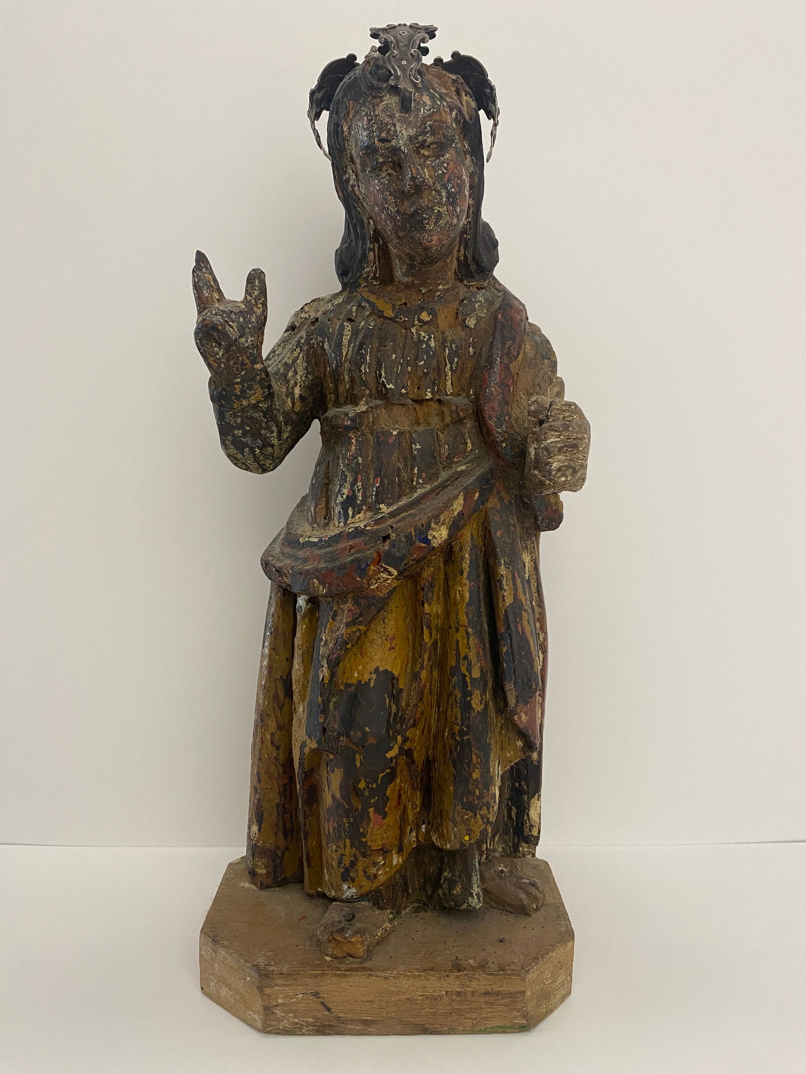 Saint Statue with Ornate Metal Crown / Halo (1 of 5)