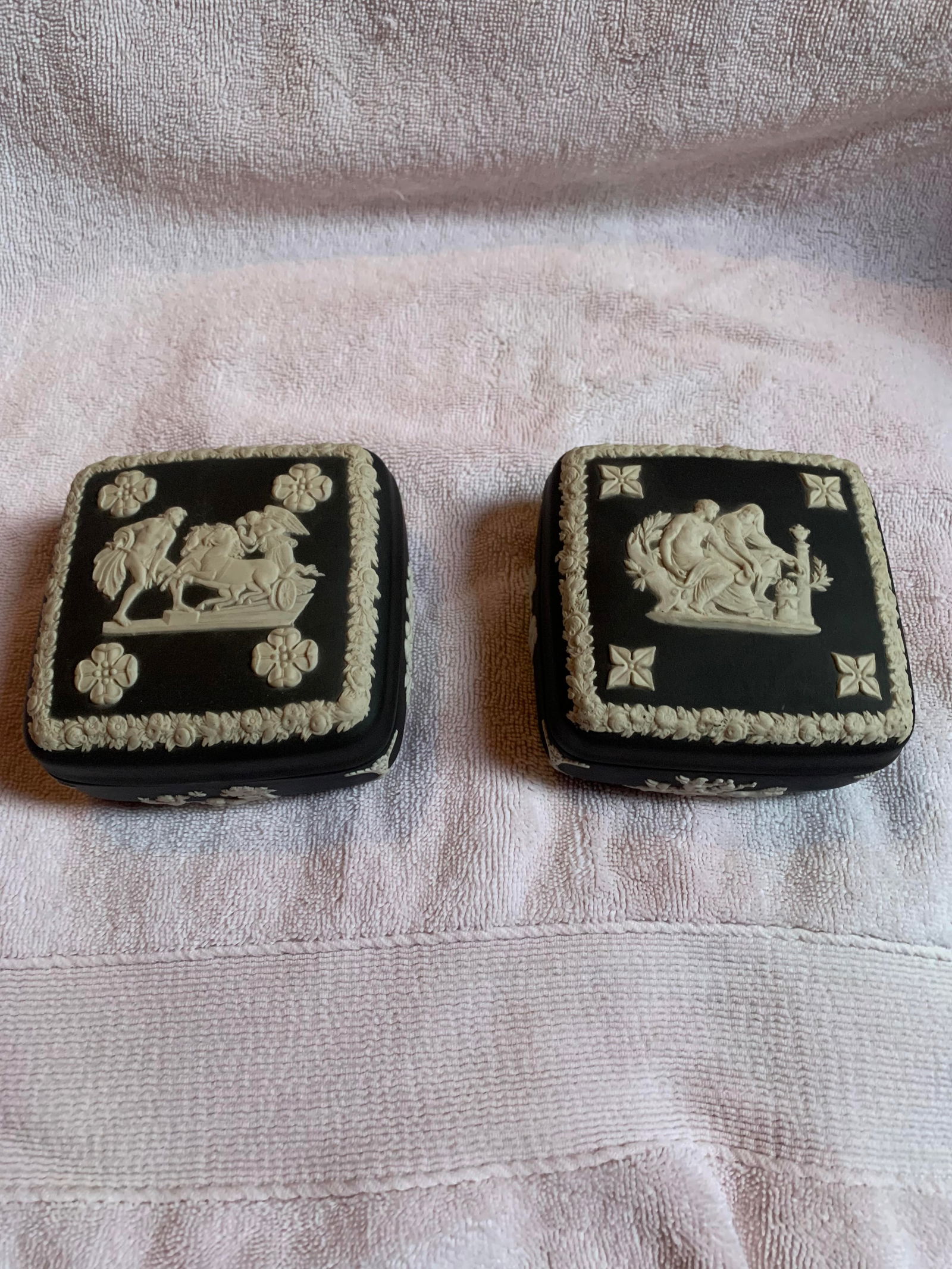 Pair of Wedgwood Black Basalt Jasperware Square Trinket Boxes (1 of 4)