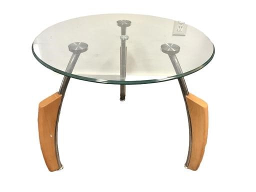 1980's Ultra-Modern Glass Side Table w/ Chromed Steel and Wood Elements (1 of 1)