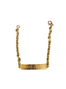 14K Gold Boucheron Name Bracelet 'Diana Louise': Gold bracelet featuring the engraved name 'Diana Louise' and on the inside the date 12-5-73. Boucheron was established in 1858 in France and acknowledged as one of the forerunners of Art Nouveau. L: