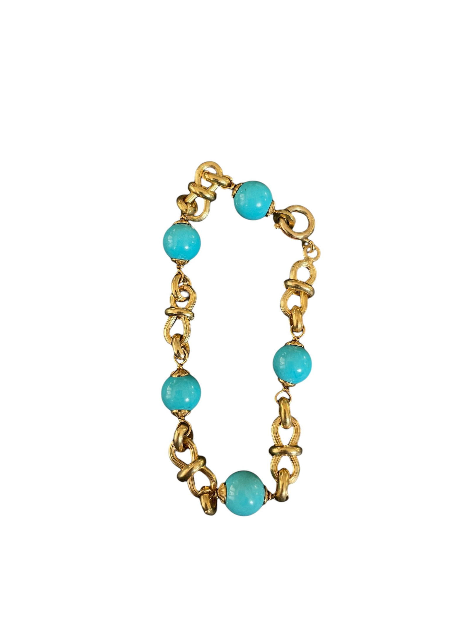18K Gold Link Bracelet with Polished Turquoise (1 of 3)