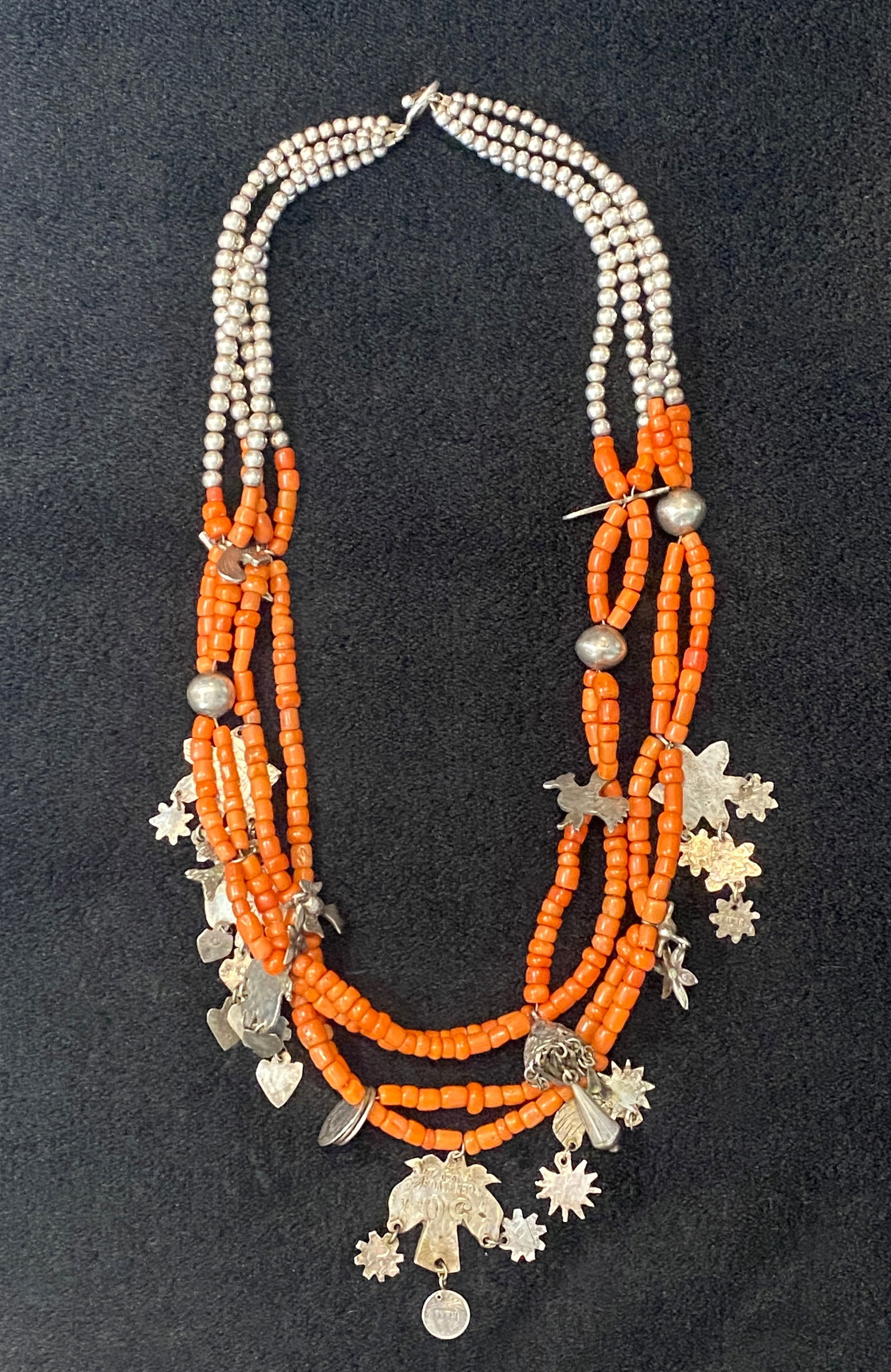 Silver & Red Coral Necklace with Fetishes / Charms (1 of 3)