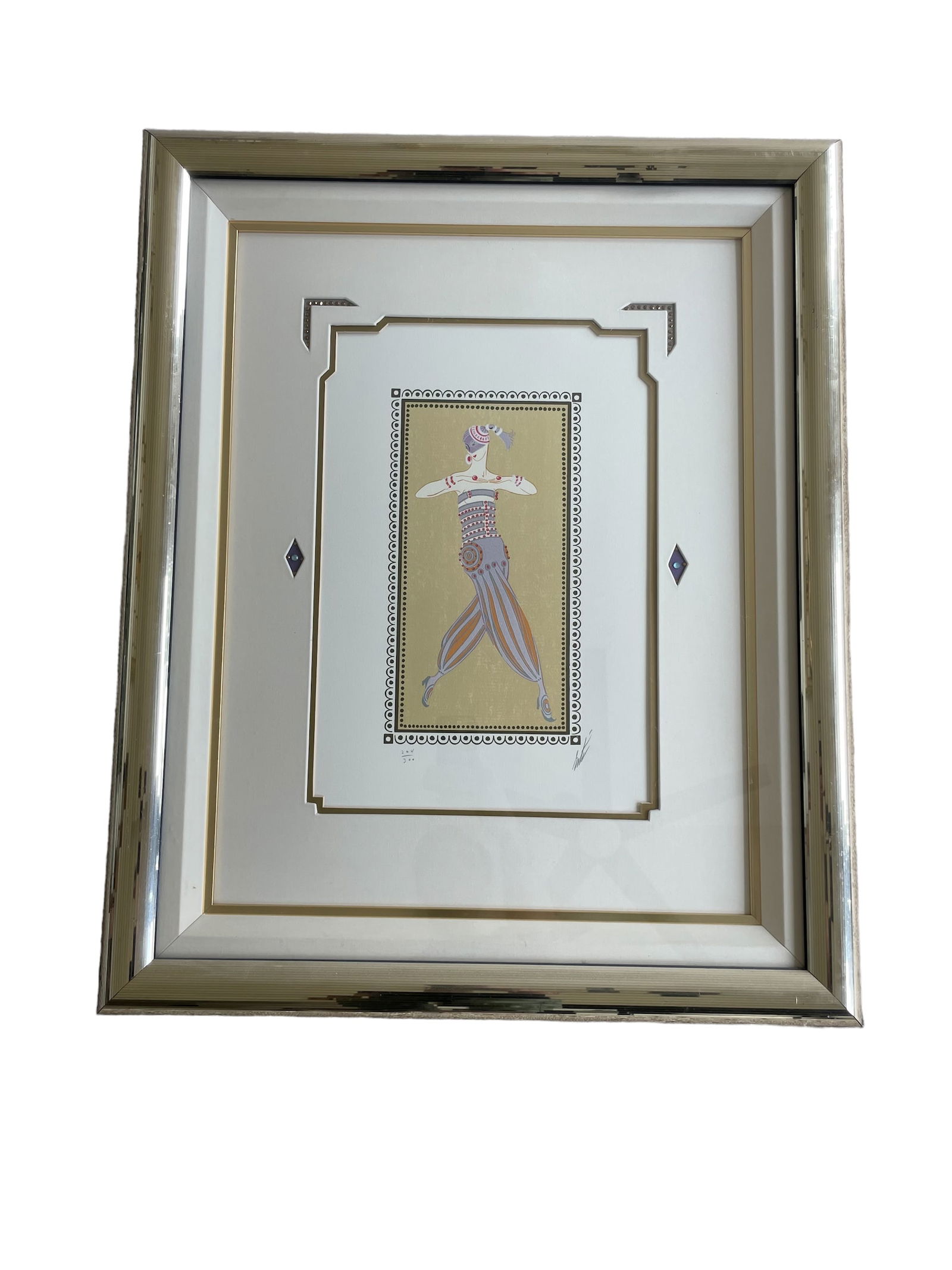 Erte ‘Almer’ Framed Limited Edition Art Deco Print - Signed and Numbered: Art Deco-style print from 'Scheherazade' suite by artist Erte, framed. Numbered and signed by the artist. L: 33", W: 27". Ships from Los Angeles, CA.