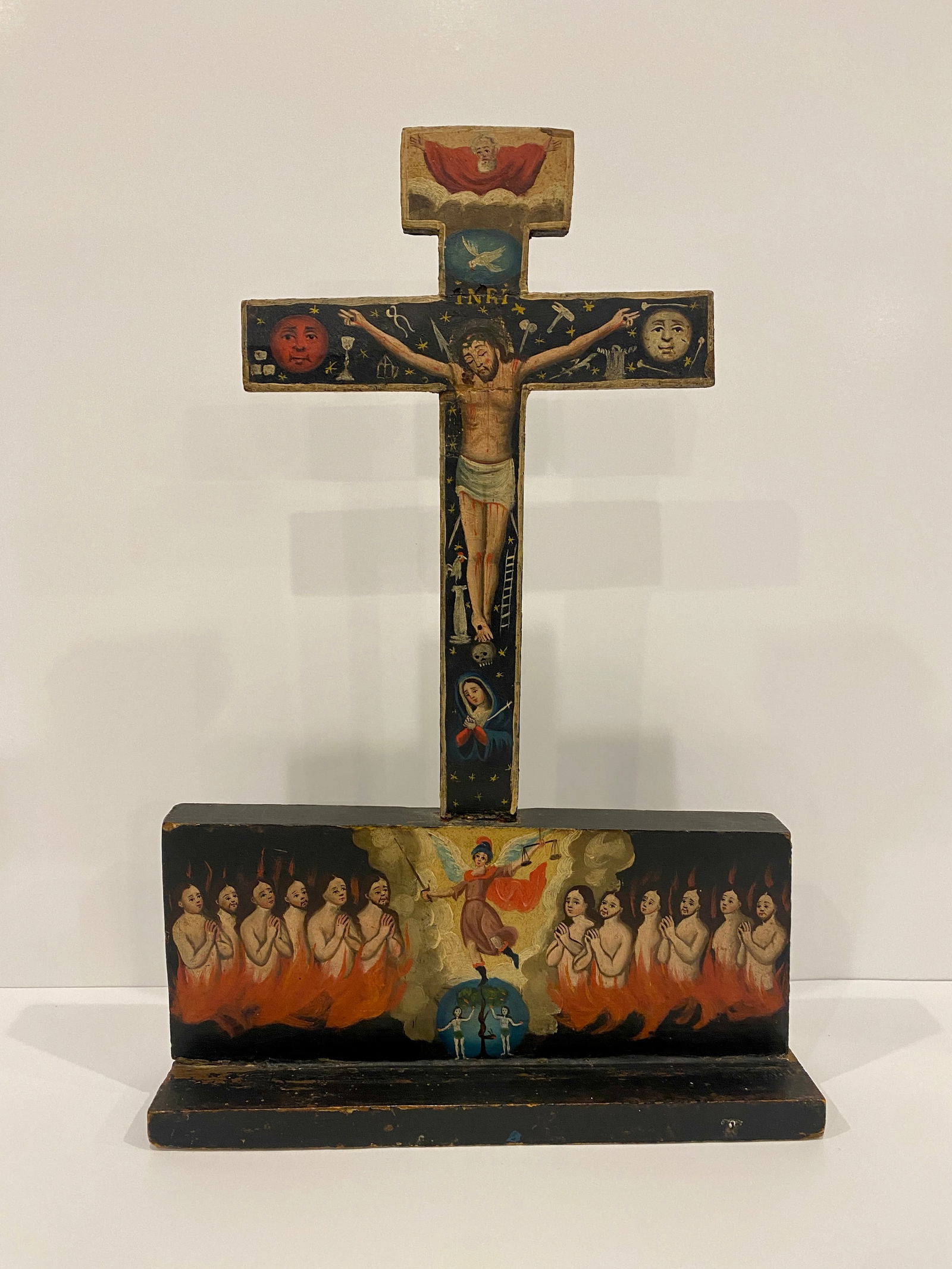 Hand Painted Wood Crucifix - Cruz de Animas / Cross of Souls - Mexican (1 of 4)