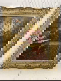 J.M. Schneider Signed Religious Oil on canvas Painting of Cardinals in Conversation w/ Ornate Frame (1 of 6)