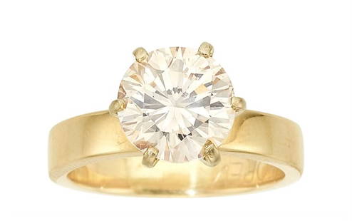 Colored 3 Carat Diamond 14k Gold - Size 6: Up for auction is this beautiful, light brown, round brilliant-cut diamond weighing 3.02 carats, set in 14k gold. Attached is the GIA Report with additional information on color and clarity, ring is a