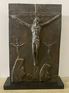 Charles Umlauf Signed Sculpture Crucification: 19.5 H x 14.5 W Charles Umlauf Bronze Sculpture SignedUmlauf began his career and love of sculpture from an early age, gaining competence in a wide array of media and various styles, from expressionis