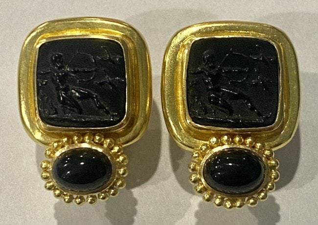 19K Gold Elizabeth Locke Intaglio Earrings, Pair (1 of 4)