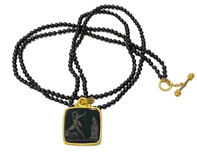 Elizabeth Locke 19 Karat Gold Intaglio Pendant on Black Onyx Bead Necklace (1 of 4)