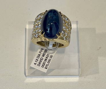 David Webb 18K Cab Burma Sapphire Diamonds: 18 carat gold, diamond and Cab Burma sapphire men's ring .David Webb,4.12 Diamond, FVS David Webb .Original purchase 75,000.00