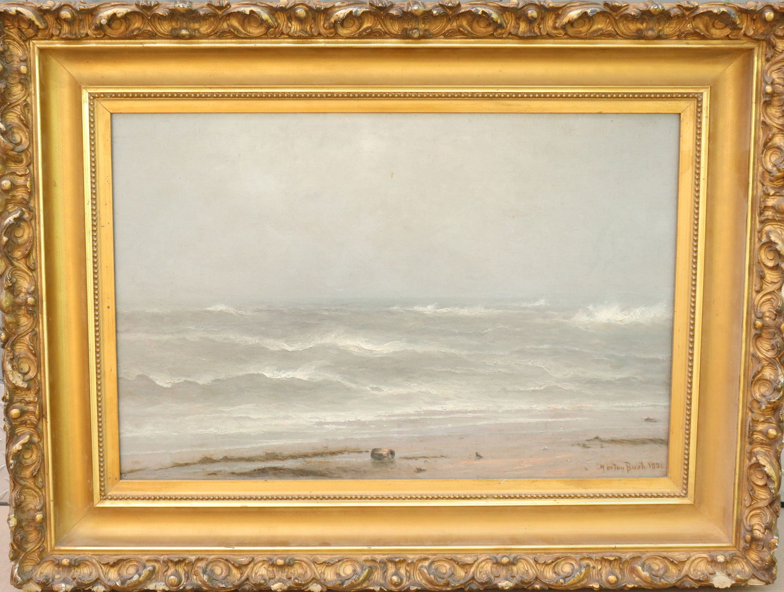 Norton Bush - Beach / Ocean Painting Circa 1891 - Oil on Canvas: Norton Bush (1834 - 1894), Beach / Ocean Painting, circa 1891, lived in California and was known for painting tropical landscapes, mountains and portraits. Oil on canvas, signed in lower right. Dimens