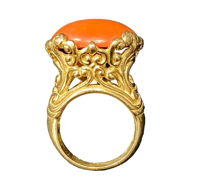 18 Karat Gold Designer Ring with Polished Red Coral (1 of 4)
