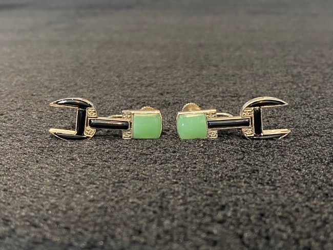 14 Karat White Gold Earrings with Moss Jade and Black Enamel (1 of 3)
