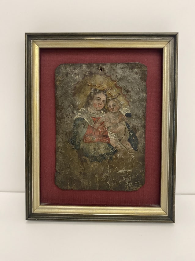 Retablo Religious Icon Artwork on Tin, Framed (1 of 3)