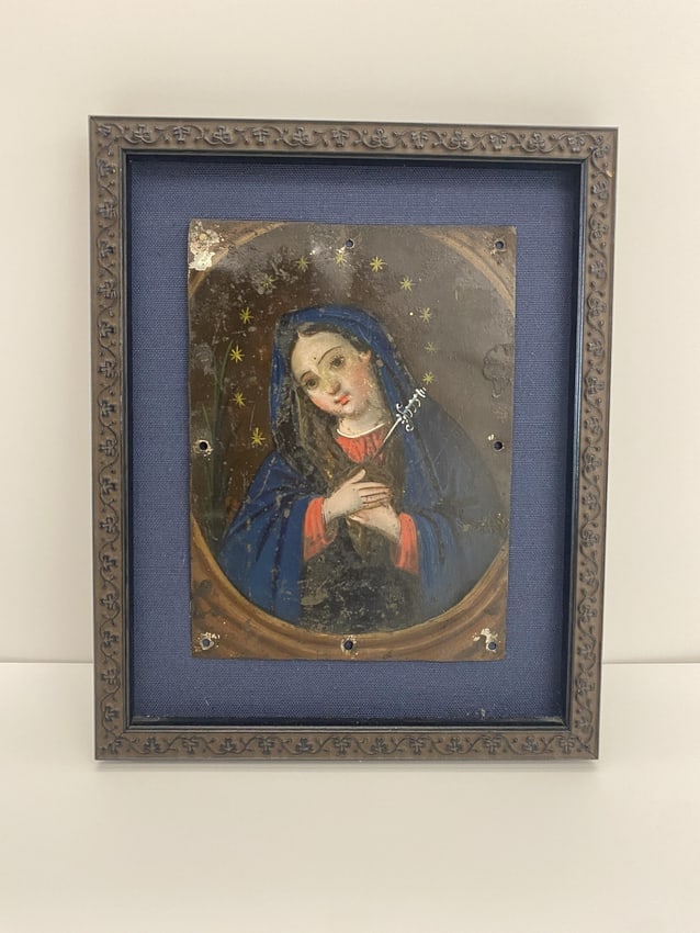 Retablo Religious Icon Framed Painting on Tin, Gilt Highlight (1 of 3)