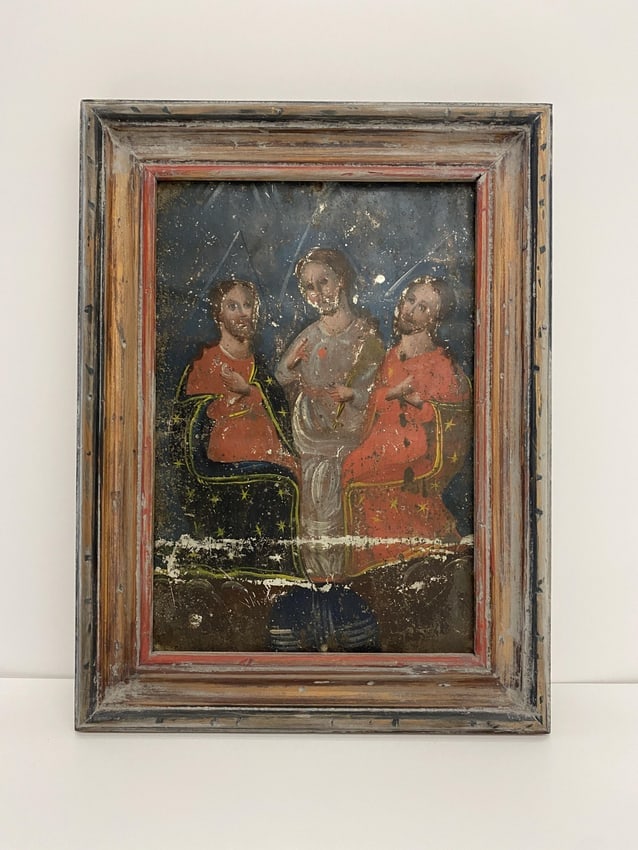 Retablo Religious Icon Painting on tin with Frame (1 of 3)