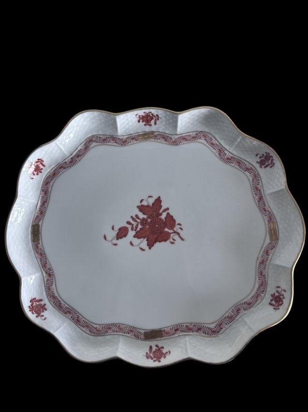 Herend Hungary 12" Tray Porcelain Chinese Bouquet Rust Signed 420 AOG (1 of 4)