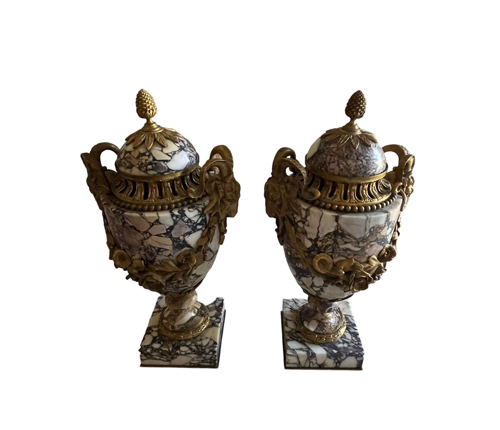English Marble & Brass Urns 19th Century - Ormolu Handles (1 of 4)