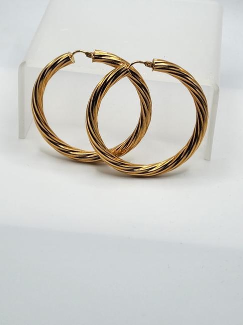 14K Gold Swirl Textured Hoop Earrings (1 of 3)