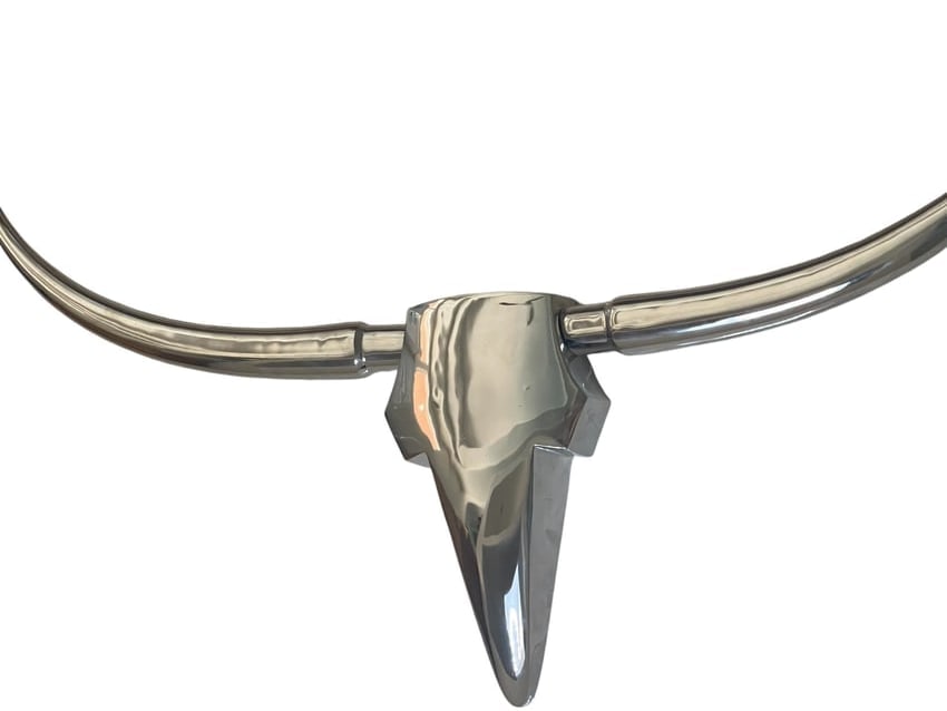 Moe's - Pewter Longhorn: Moe's - Pewter Longhorn A contemporary sculpture of dramatic proportions that will add a bold accent to any room. Dimensions: 22 x 46 in Ships from Rancho Mirage, CA.