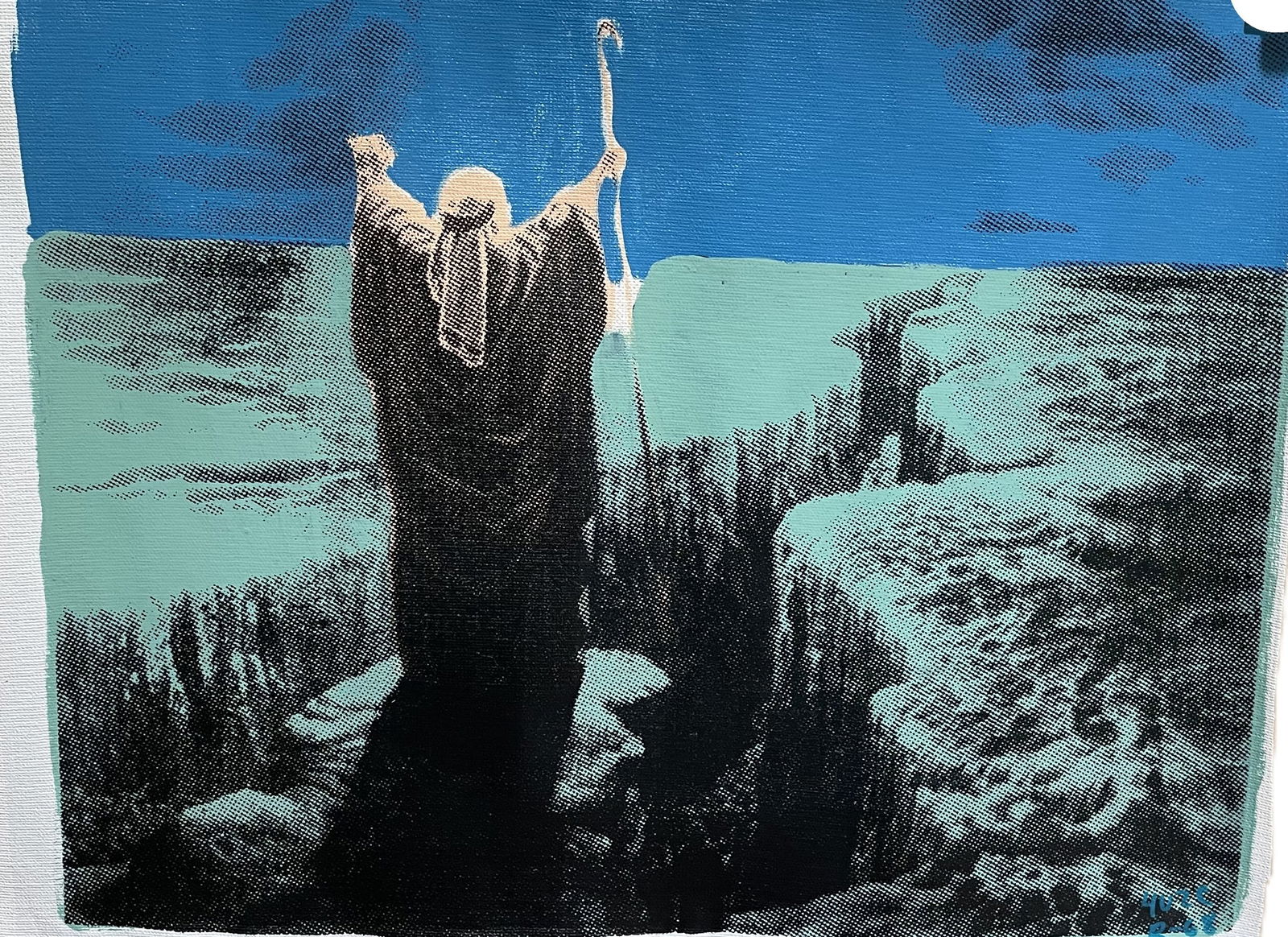 "Ringo" Daniel Funes - Moses - Silk Screen & Mixed Media on Canvas: Artist: "Ringo" Daniel Funes Title: Moses Medium: One of a kind - silk screen and mixed media on canvas - hand signed - unframed Dimensions: 13 x 15.75 in Description: Ringo Daniel Funes is a talented