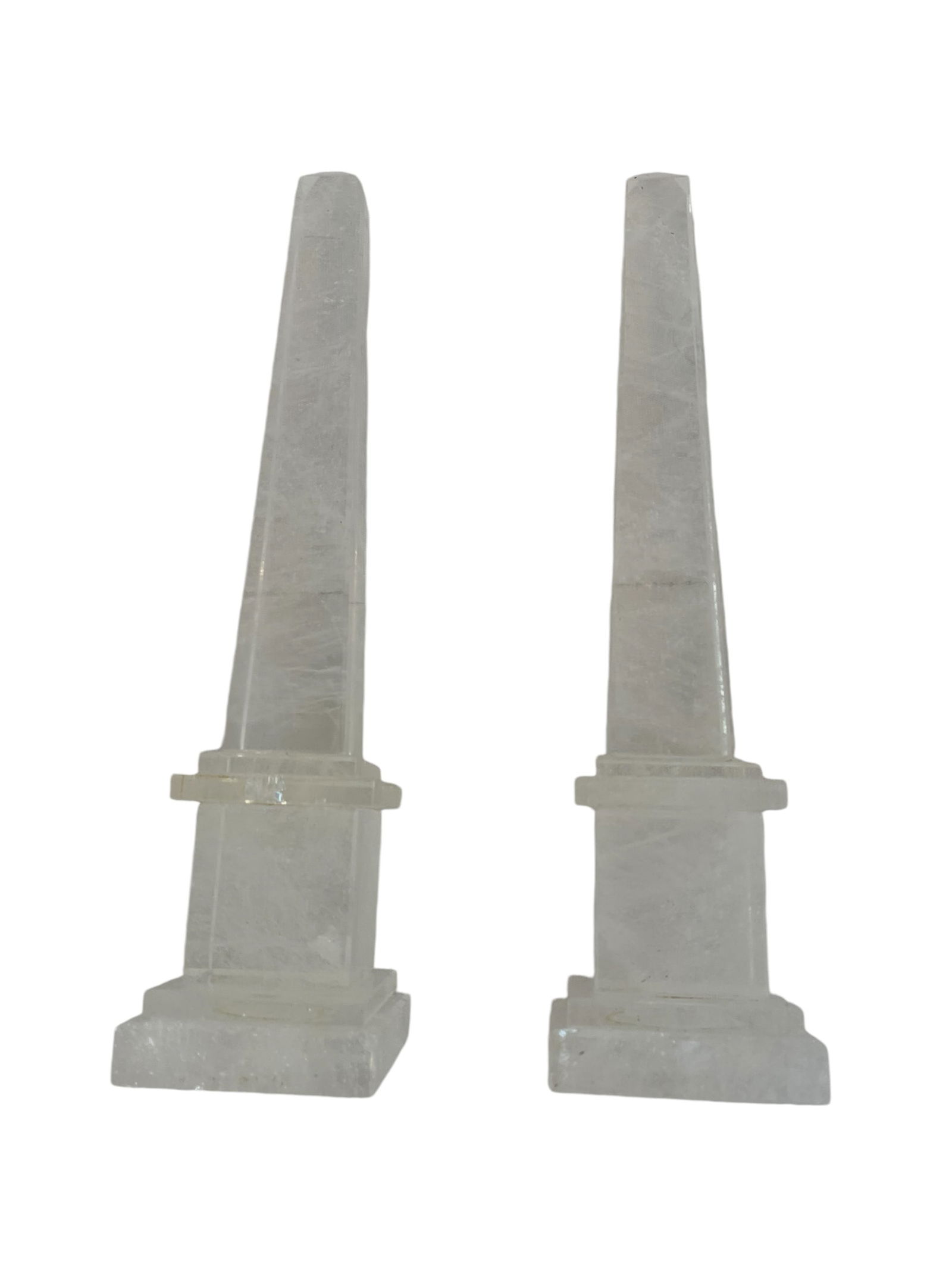 Rock Crystal Obelisks Pair: Rock Crystal Obelisks , no chips , no cracks , no repairs.. 11 inch Tall. 3inch base