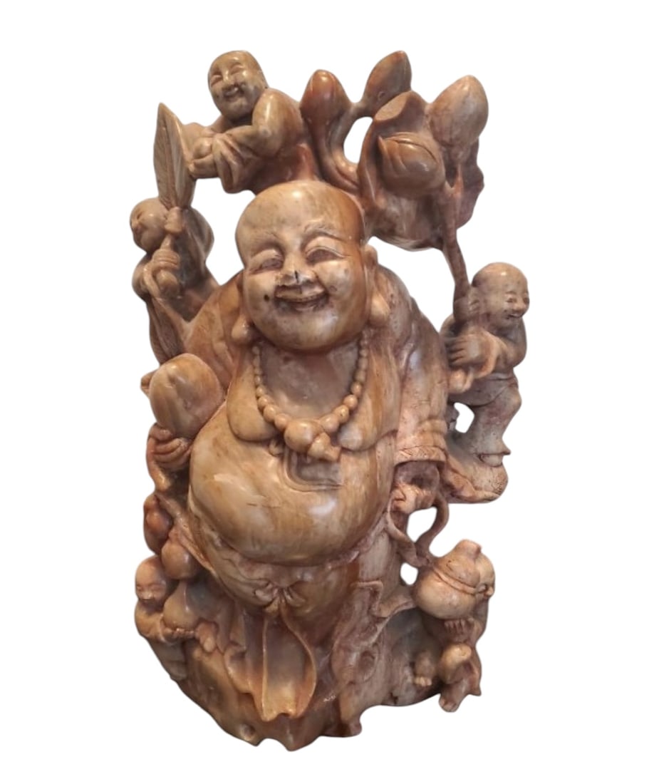 Vietnamese Carved Soapstone Sculpture - Hotei Buddha: Vietnamese Carved Soapstone Sculpture - Hotei Buddha From Vietnam From Encyclopedia Britannica - "Hotei, in Japanese mythology, one of the Shichi-fuku-jin (Seven Gods of Luck). This popular figure is