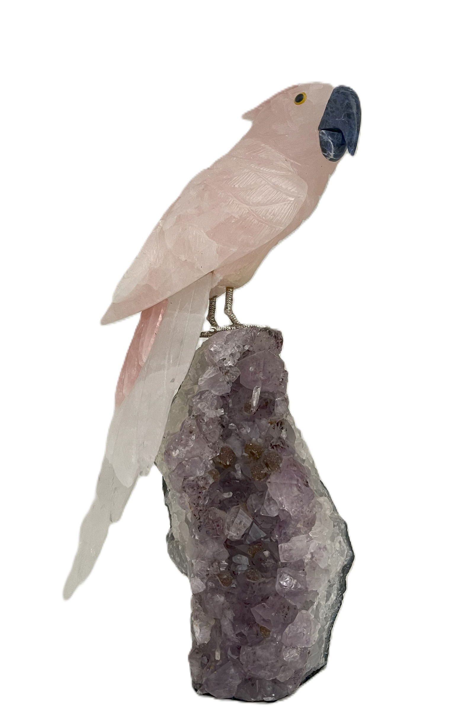 Rose Quartz Parrot on Amethyst Crystal Base (1 of 4)
