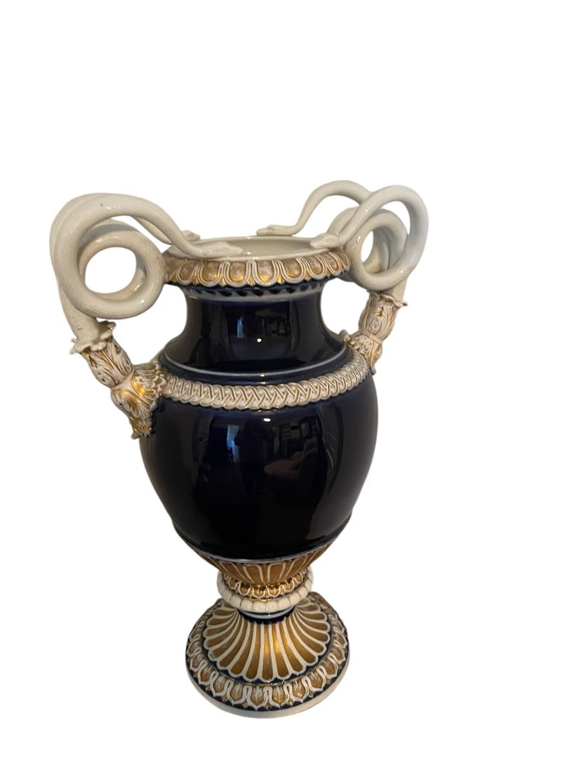 Meissen Serpent Porcelain Vases - 1800's Cobalt / Gilt - Pair (1 of 5)