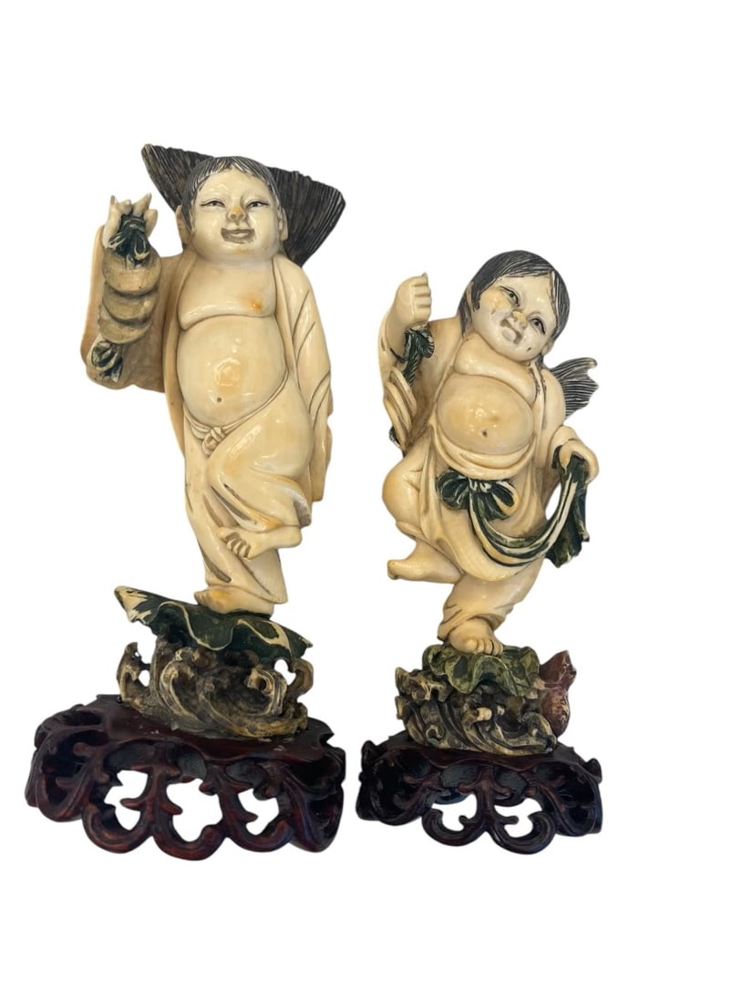 Chinese Carved Figurines - Dancing Buddha's (5" & 4"): Chinese Carved Figurines - Dancing Buddha's Dimensions: 5 inches and 4 inches Ships from Rancho Mirage, CA.