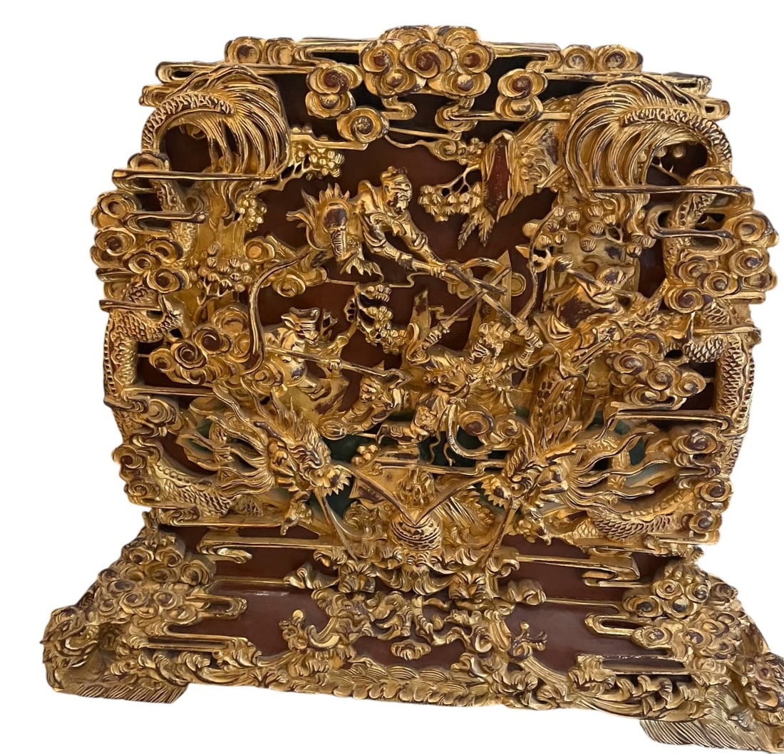 Chinese Gilt Carving  - Monkey Warriors & Dragons - Wood (1 of 3)