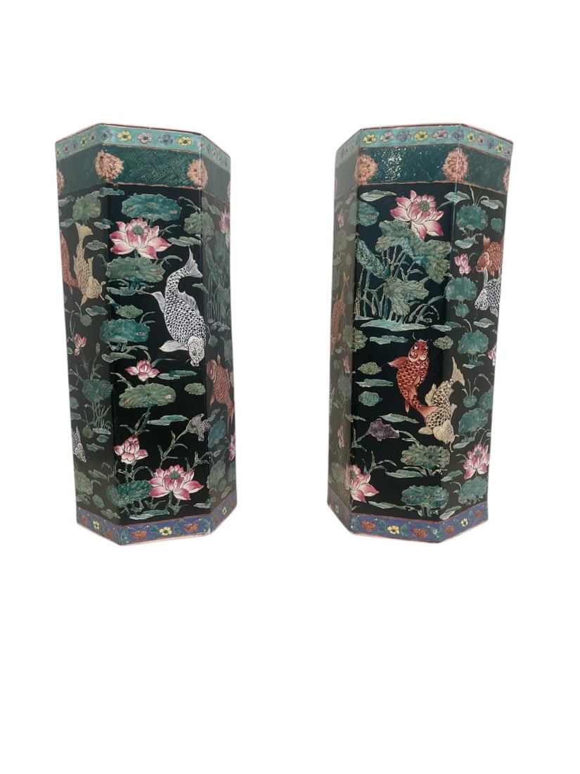 Porcelain Famille Rose Hexagonal Hat Stand Pair (1 of 5)