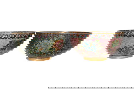 Chinese Plique-Ã -Jour Bowls Pair: Chinese Plique-Ã -Jour Bowls Pair This exquisite pair of Chinese Plique-Ã -Jour bowls showcases the delicate art of open-cell enamelwork. Each bowl features a translucent, stained-glass effect