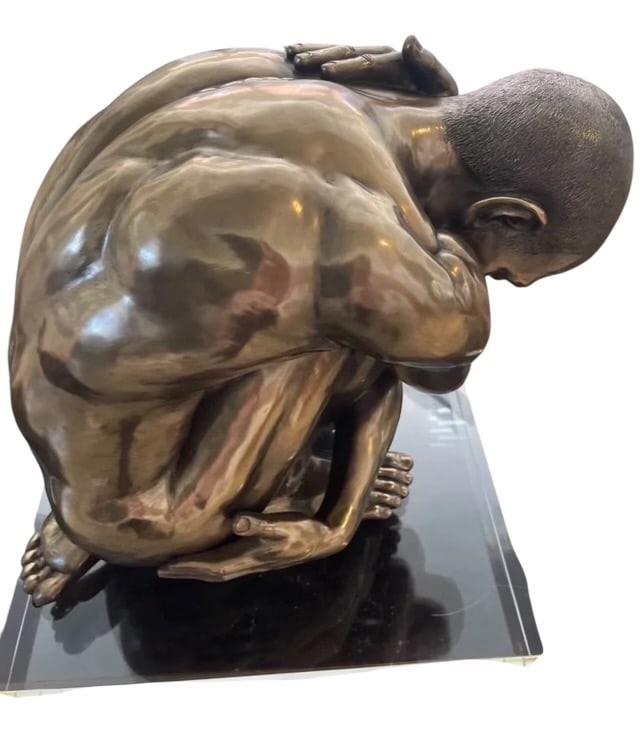 Bronze Crouching Figure in Contemplative Pose (1 of 2)