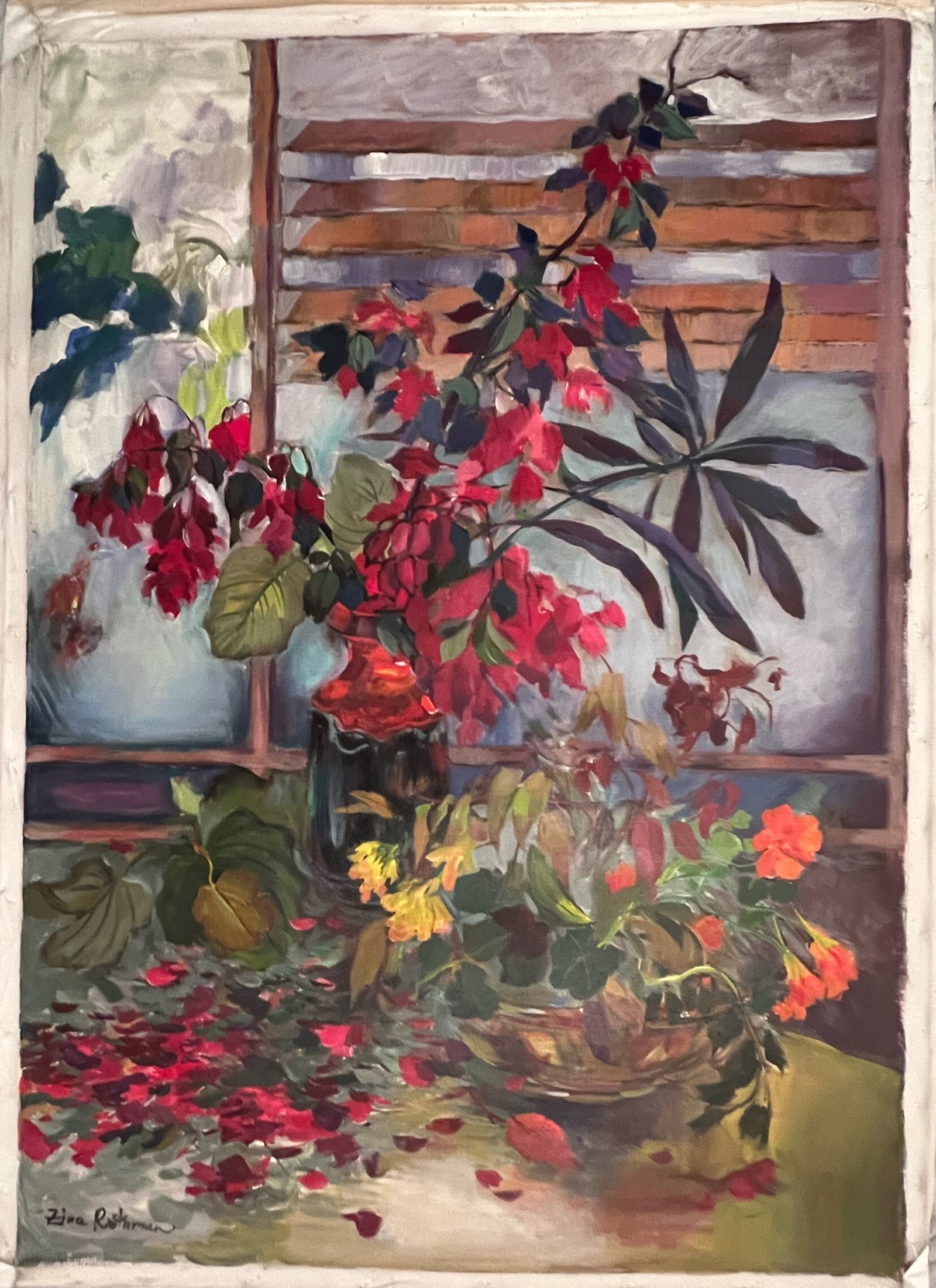 Zina Roitman, Vase with Flowers, Original Oil on Canvas, Signed (1 of 3)