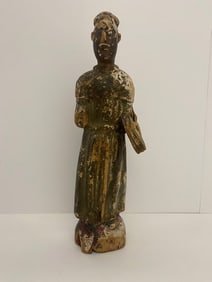Carved Wooden Saint Holding a Book