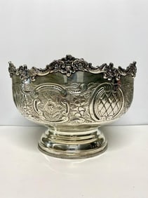 English Sheffield Chased Silver Plate Punch Bowl
