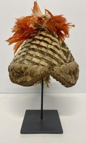 Indigenous Fur / Leather Headdress With Feathers