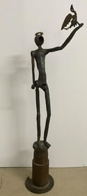 Reclaimed Metal Statue "Man With Bird"