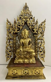 Burmese Buddha Gilt Wood Palin (Throne) w/ Mirrored Mosiac