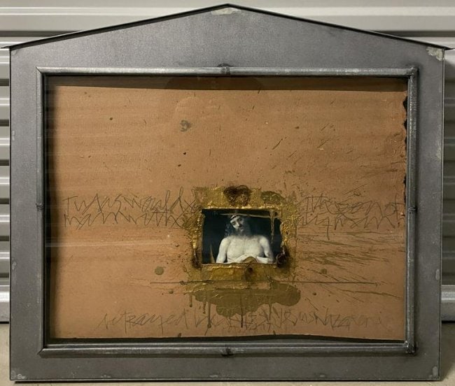 Michael Tracy "Betrayed By A Kiss III" Contemporary Iconography Art: Michael Tracy (1943-) is a major figure in American Postwar & Contemporary art, particularly in Texas. His paintings straddle the line between complete abstraction and figuration. It depicts a reenact