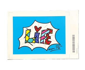 Romero Britto - Life Blue Mini Word - Handsigned on Canvas