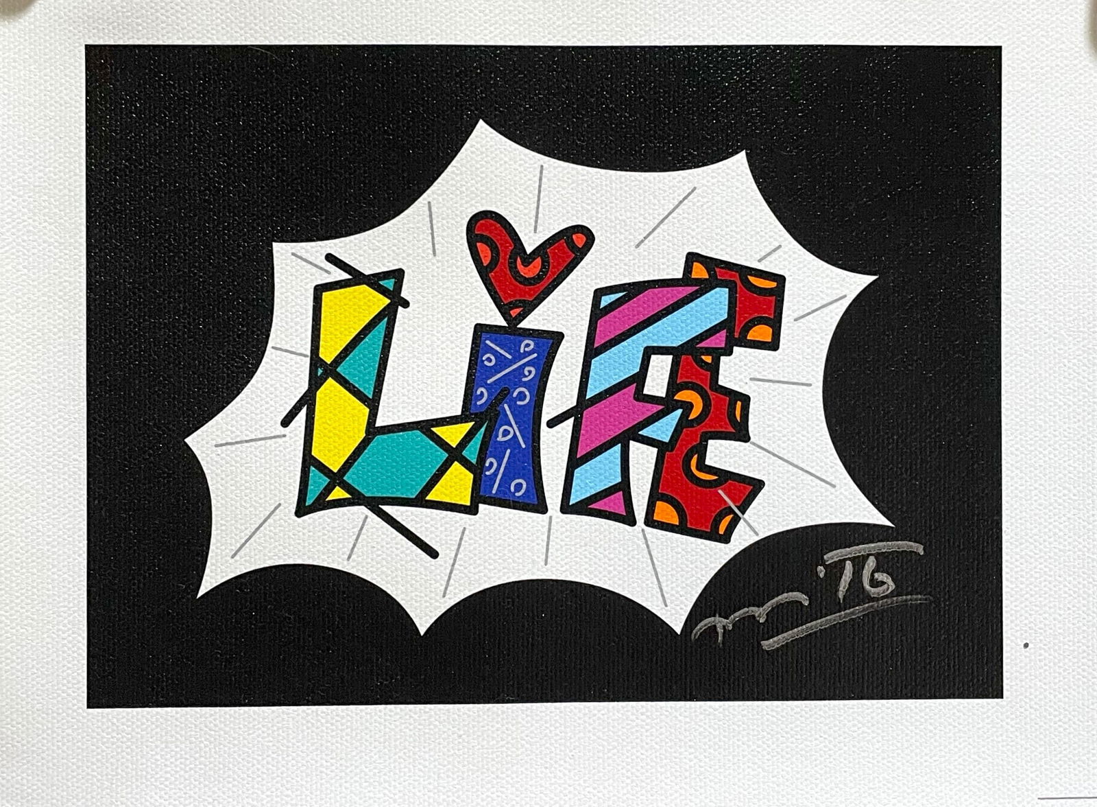 Romero Britto "Life Black Mini Word" Handsigned on Canvas (1 of 3)