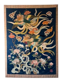 Chinese Embroidered Silk Panel - 19th Century