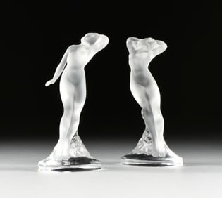 Lalique "Danseuse Bras Baisse" Crystal Statuette Signed Pair
