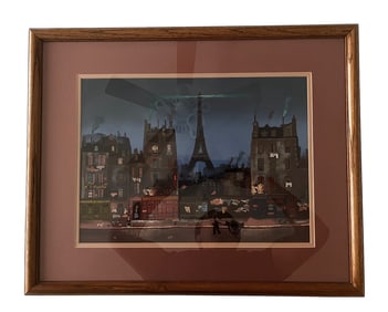 Michel Delacroix, Paris Street Scene with Eiffel Tower, Signed
