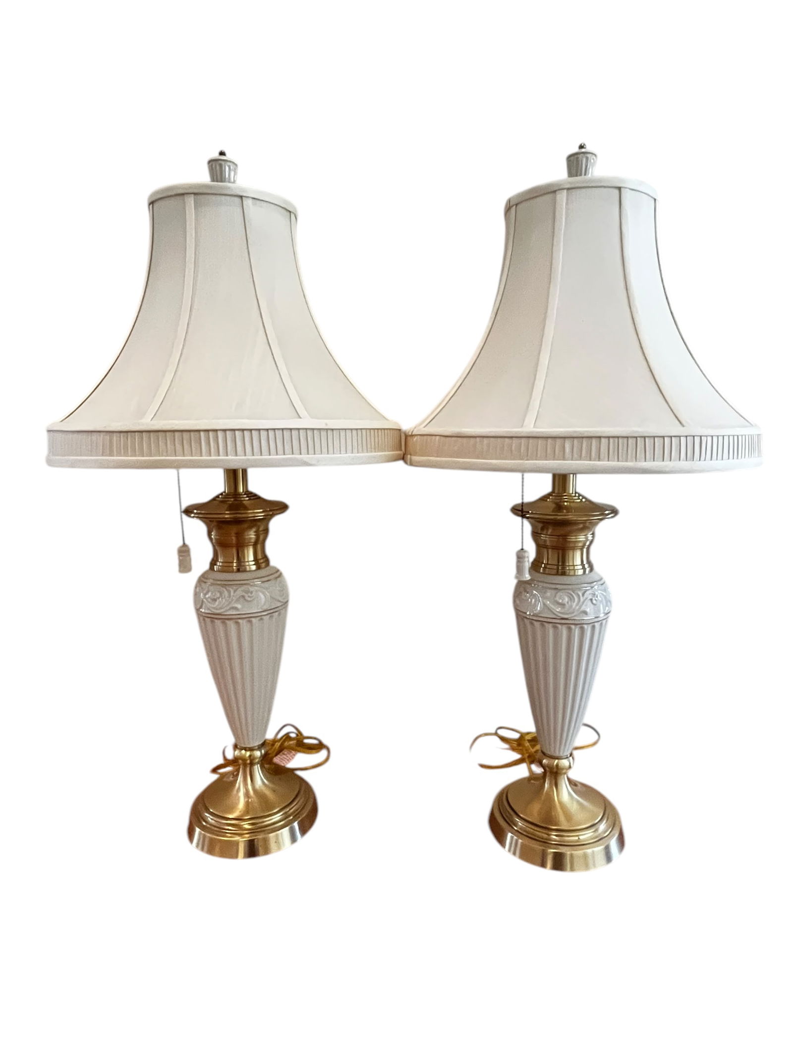Lenox, Empire Style Fluted Column White Porcelain & Brass Table Lamps, Pair (1 of 7)